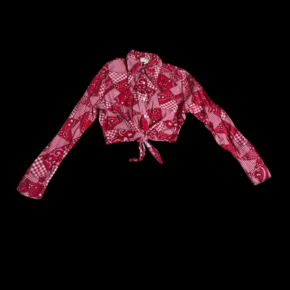 Vintage 70 red gingham patchwork top size 36 - image 1